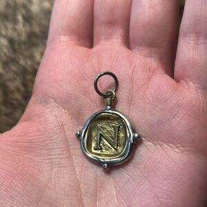 Waxing Poetic sterling brass Voyager initial/monogram N insignia charm/pendant